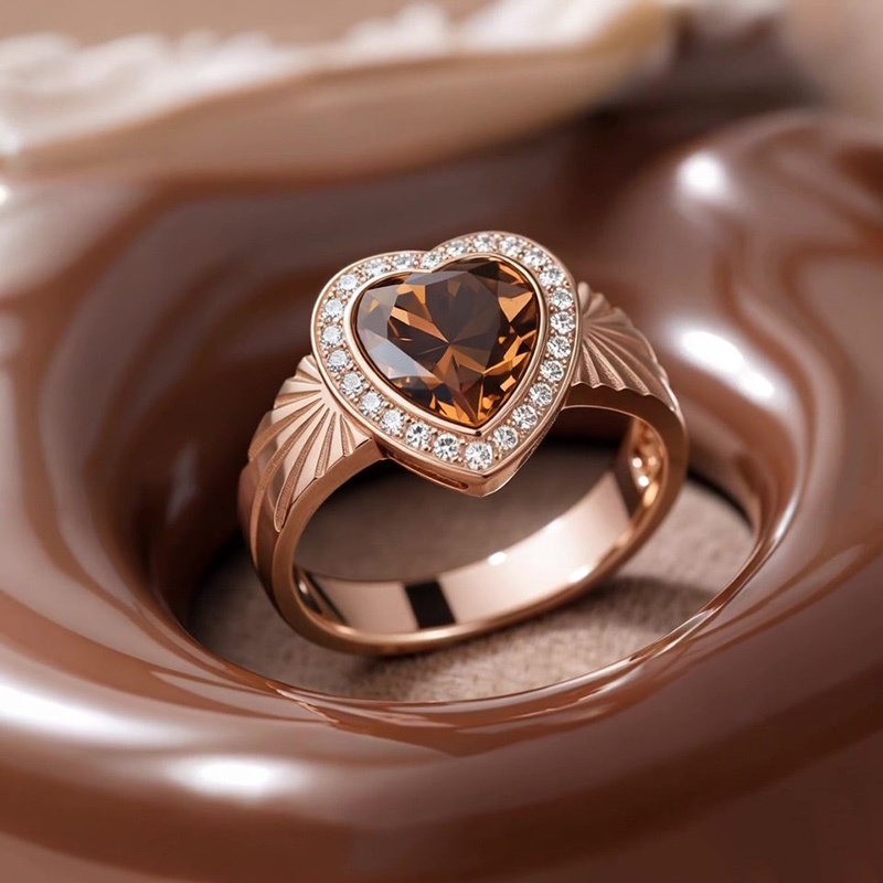 Sotiya Halo Heart Cut Carving Coffee Engagement Ring Sterling Silver-Sotiya