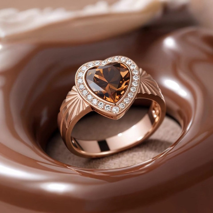 Sotiya Halo Heart Cut Carving Coffee Engagement Ring Sterling Silver-Sotiya