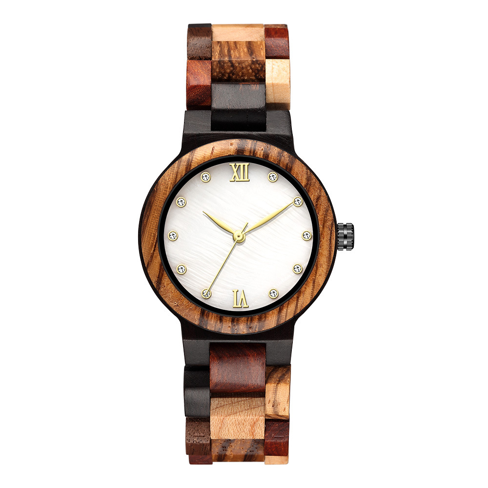 Sotiya Mother of Pearl Dial Coffee Wooden Watch-Sotiya