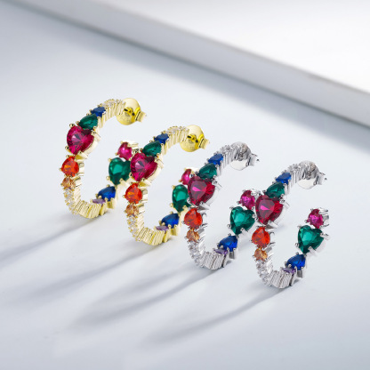 Sotiya Multi Colored Half Inside and Outside Heart-cut Hoop Earrings Sterling Silver-Sotiya