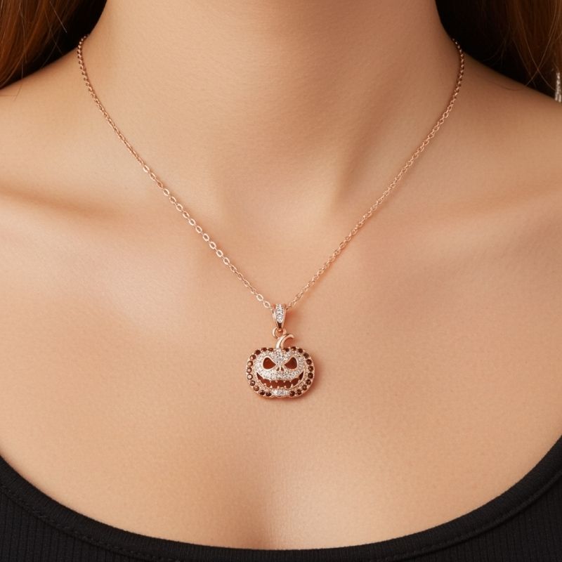Sotiya Pumpkin Skull Inspired Coffee Necklace Sterling Silver
