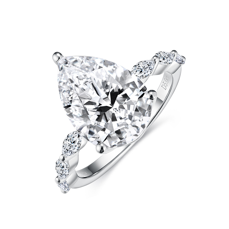 Sotiya Side Stones Pear Cut Moissanite Engagement Ring Sterling Silver-Sotiya