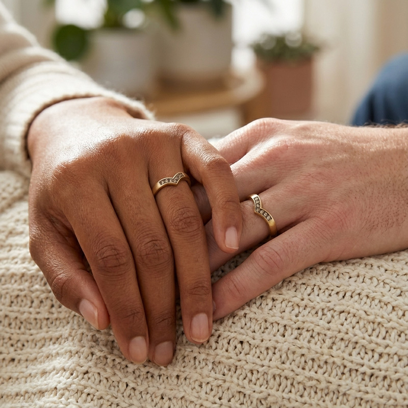 Sotiya V-shaped Design Round Cut Coffee Couple Rings Sterling Silver-Sotiya