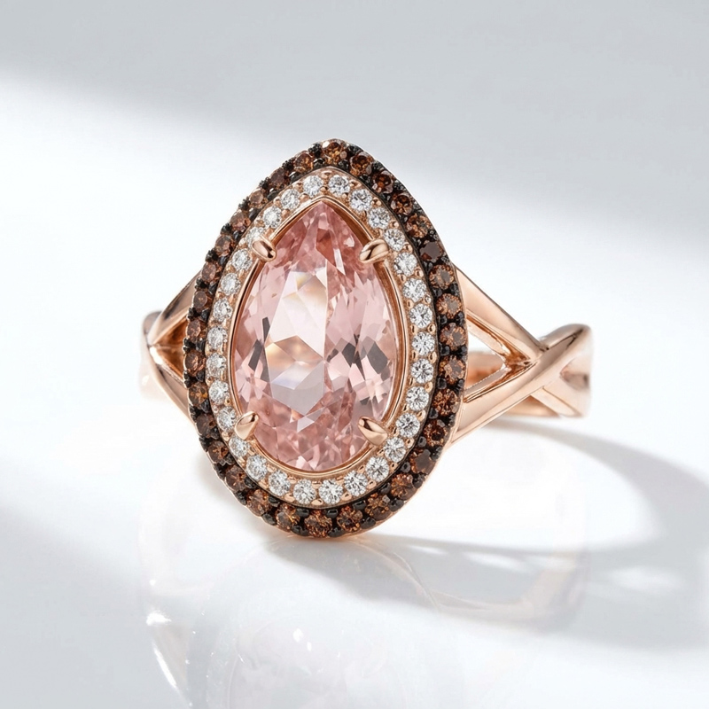 Sotiya Double Halo Pear Cut Pink Coffee Engagement Ring Sterling Silver-Sotiya