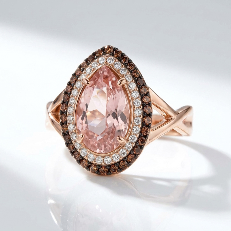 Sotiya Double Halo Pear Cut Pink Coffee Engagement Ring Sterling Silver-Sotiya