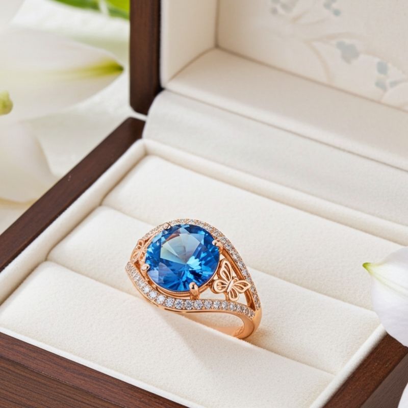 Sotiya Butterfly Round Cut Coffee Engagement Ring Sterling Silver-Sotiya