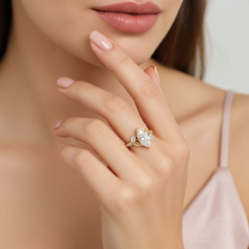 Sotiya Marquise Cut Leaves Nature Inspired Engagement Ring Sterling Silver