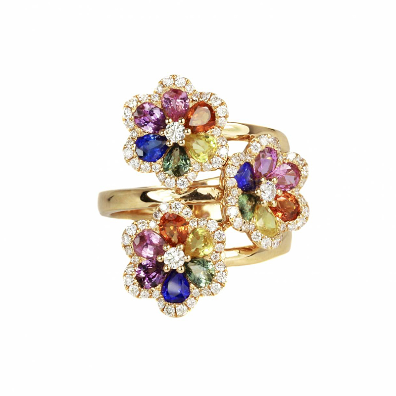 Sotiya Multi Color Three Flower Cocktail Ring Sterling Silver-Sotiya