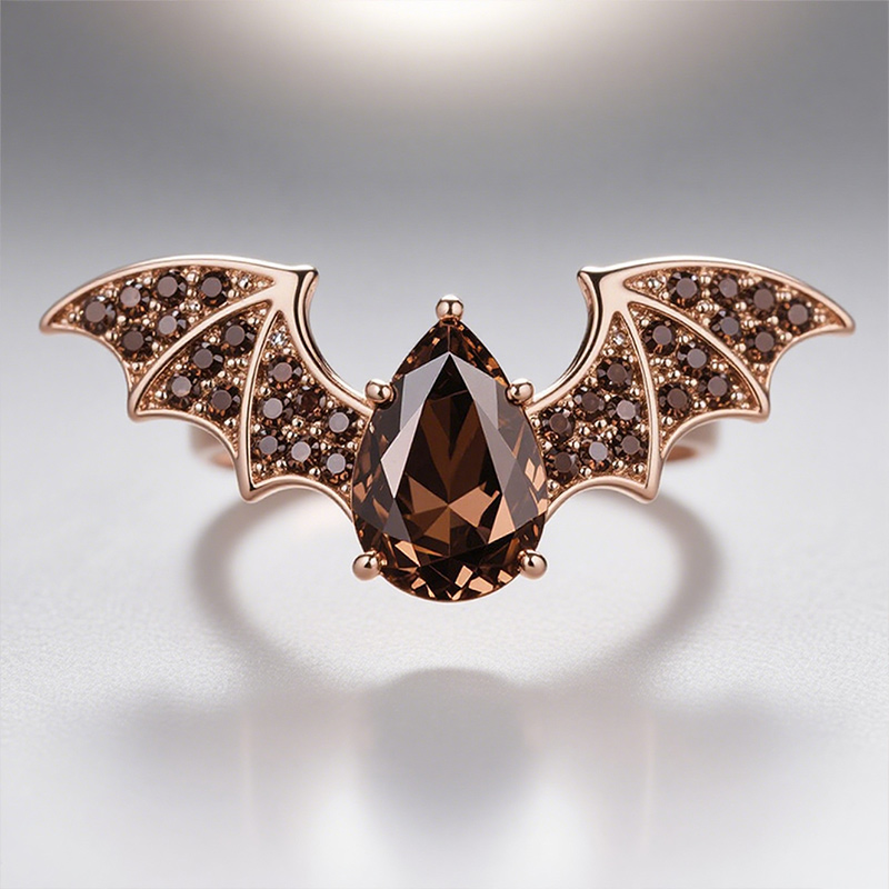 Sotiya Bat Design Pear Cut Coffee Cocktail Ring Sterling Silver-Sotiya