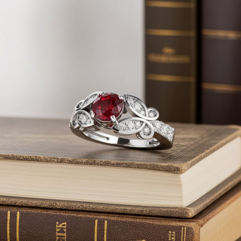 Sotiya Customizable 12 Birthstone Butterfly Round Cut Engagement Ring Sterling Silver