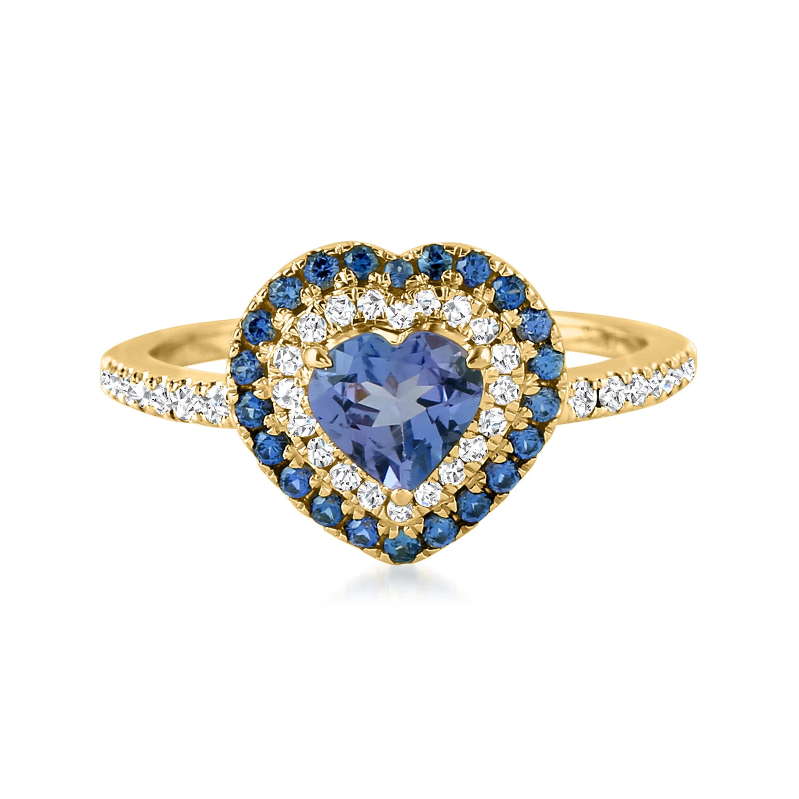Sotiya Double Halo Sapphire Heart Engagement Ring in Sterling Silver-Sotiya