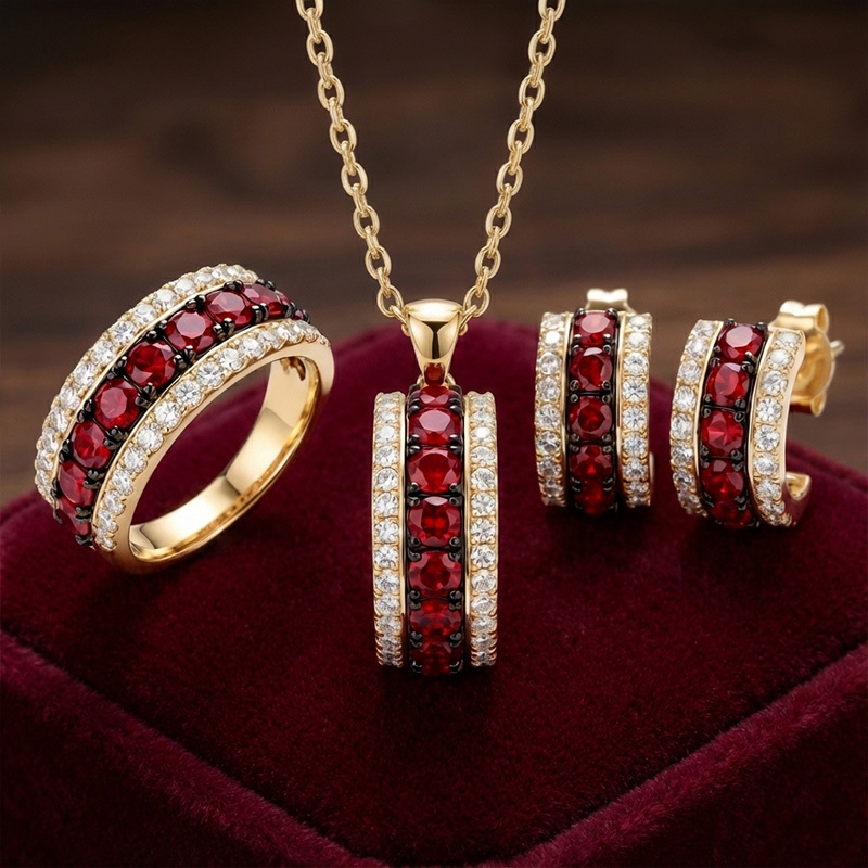 Sotiya Three-Row Round Cut Jewelry Set Sterling Silver-Sotiya