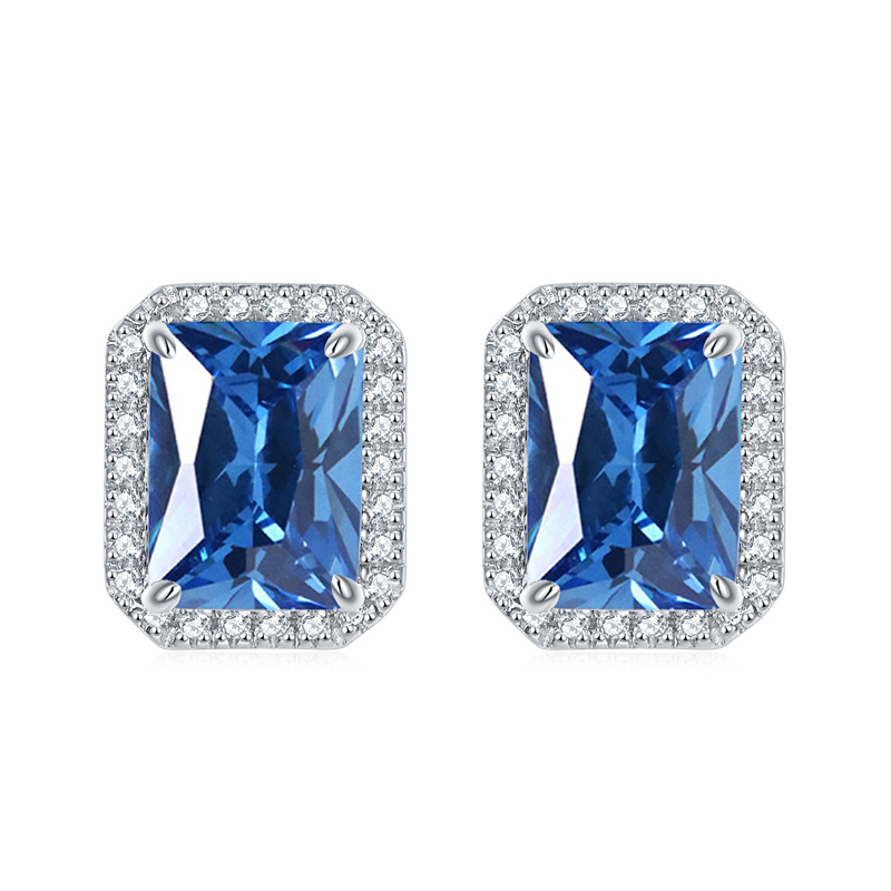 Sotiya 12 Birthstones Halo Emerald Cut Stud Earrings Sterling Silver-Sotiya