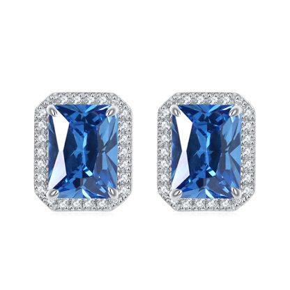 Sotiya 12 Birthstones Halo Emerald Cut Stud Earrings Sterling Silver-Sotiya