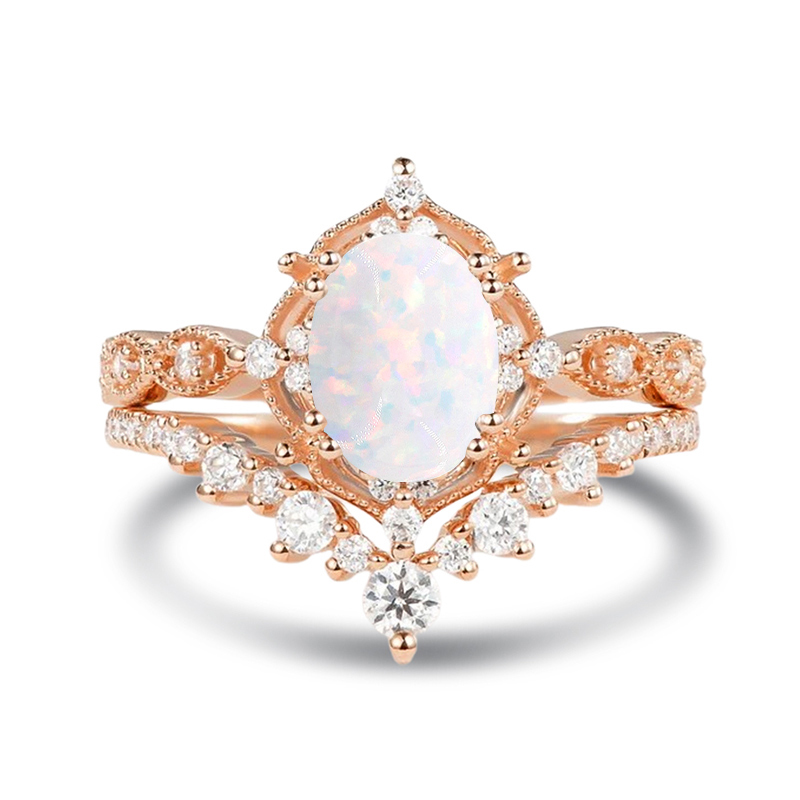 Sotiya Vintage Oval Cut Opal Wedding Bridal Ring Set Sterling Silver-Sotiya