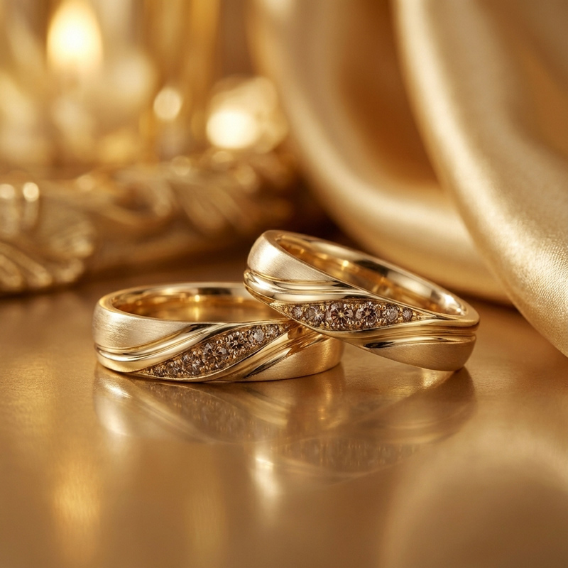 Sotiya Curved Design Round Cut Coffee Couple Rings Sterling Silver