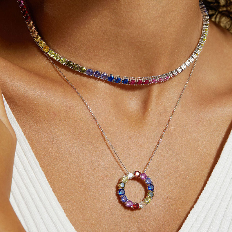 Sotiya Multi Color Rainbow Tennis Necklace Sterling Silver-Sotiya