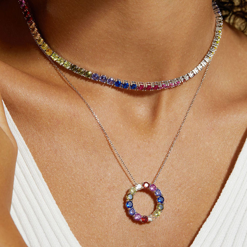 Sotiya Multi Color Rainbow Tennis Necklace Sterling Silver-Sotiya