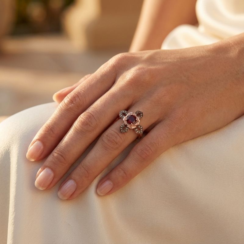 Sotiya Rose Design Faith Cross Coffee Round Cut Cocktail Ring Sterling Silver-Sotiya