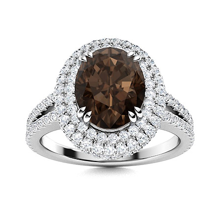 Sotiya Split Shank Double Halo Coffee Oval Cut Engagement Ring Sterling Silver-Sotiya