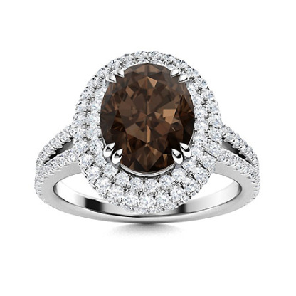 Sotiya Split Shank Double Halo Coffee Oval Cut Engagement Ring Sterling Silver-Sotiya