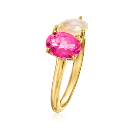 Sotiya Toi et Moi Oval and Pear Cut Hot Pink Opal Engagement Ring Sterling Silver-Sotiya