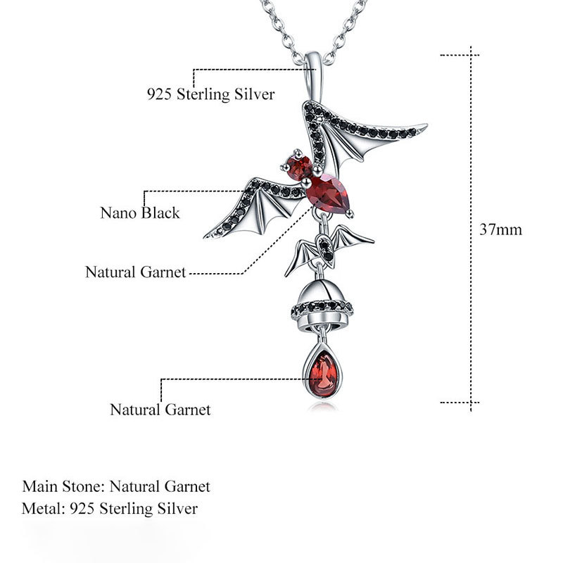 Sotiya Natural Gemstone Garnet Bat Design Necklace Sterling Silver-Sotiya