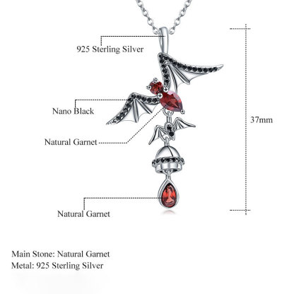 Sotiya Natural Gemstone Garnet Bat Design Necklace Sterling Silver-Sotiya