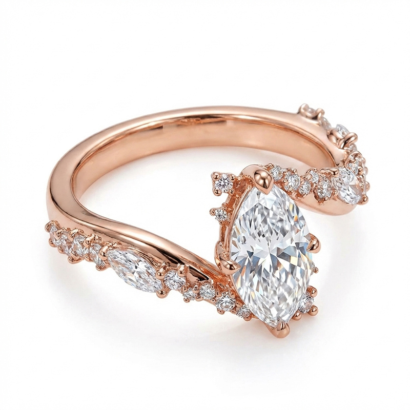 Sotiya Bypass Marquise Cut VVS Moissanite Engagement Ring Sterling Silver