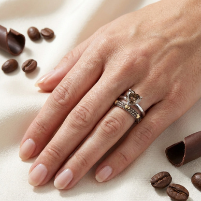 Sotiya Solitaire Heart Cut Coffee Wedding Bridal Ring Set Sterling Silver-Sotiya