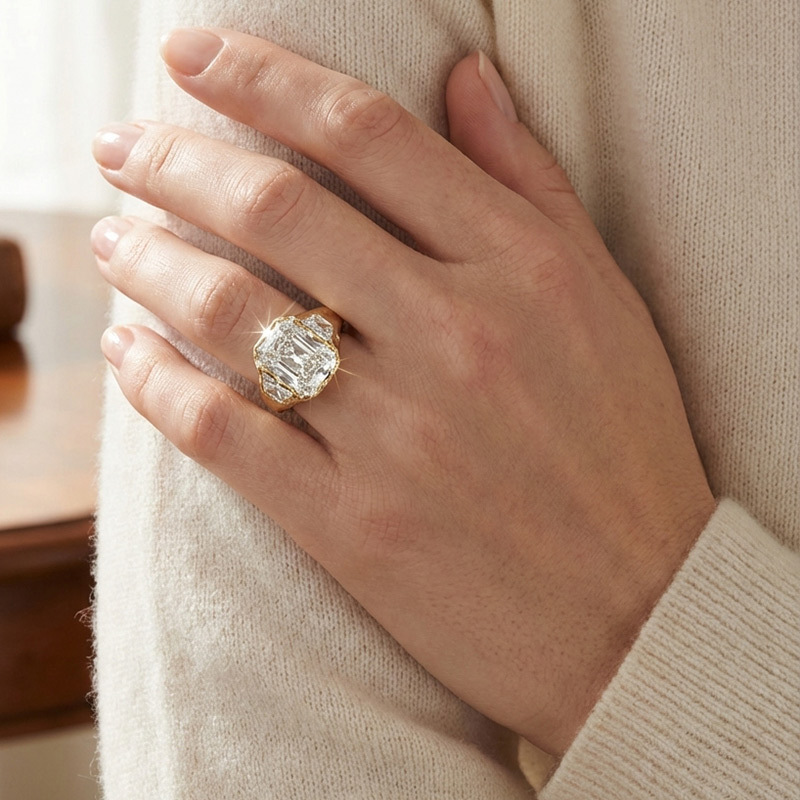 Sotiya Three Stone Radiant Cut Engagement Ring Sterling Silver-Sotiya