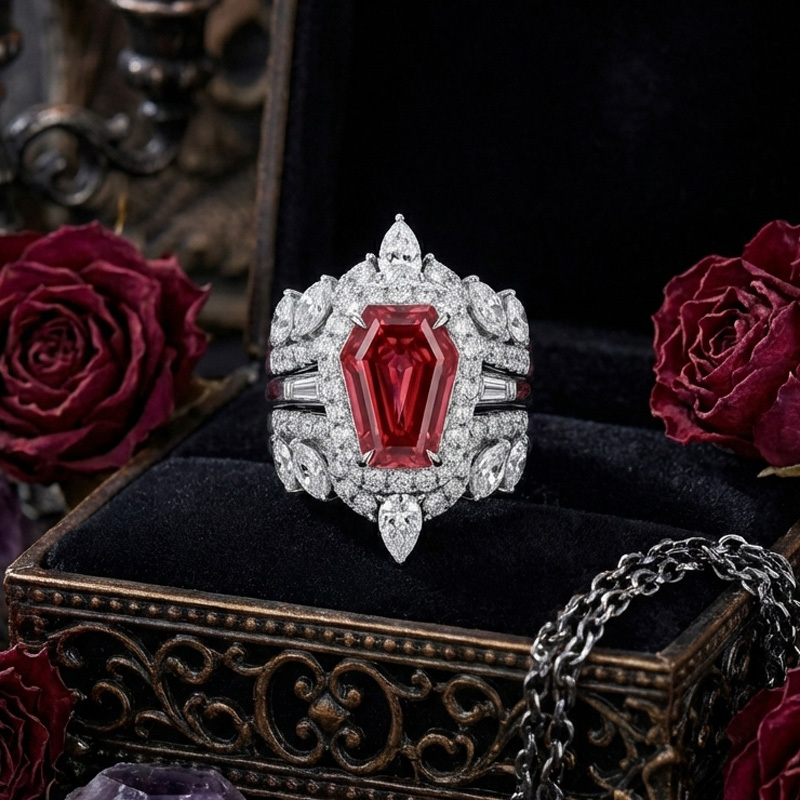 Sotiya 3PC Halo Coffin Cut Wedding Bridal Ring Set Sterling Silver-Sotiya