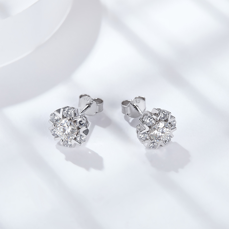 Sotiya Snowflake Round Cut Moissanite Stud Earrings Sterling Silver-Sotiya