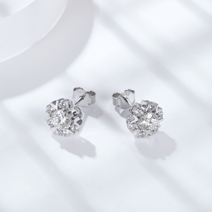 Sotiya Snowflake Round Cut Moissanite Stud Earrings Sterling Silver-Sotiya
