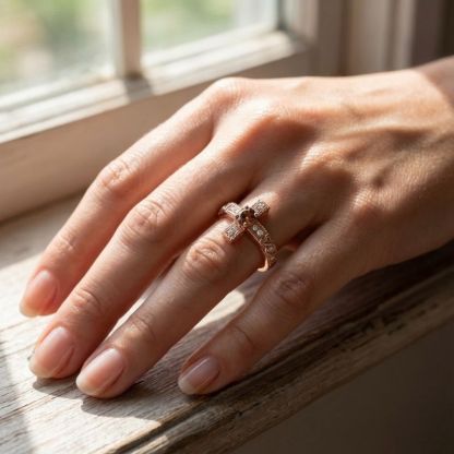 Sotiya Heart Faith Cross Coffee Oval Cut Cocktail Ring Sterling Silver-Sotiya