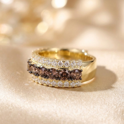 Sotiya Three-Row Round Cut Coffee Women's Wedding Ring Sterling Silver