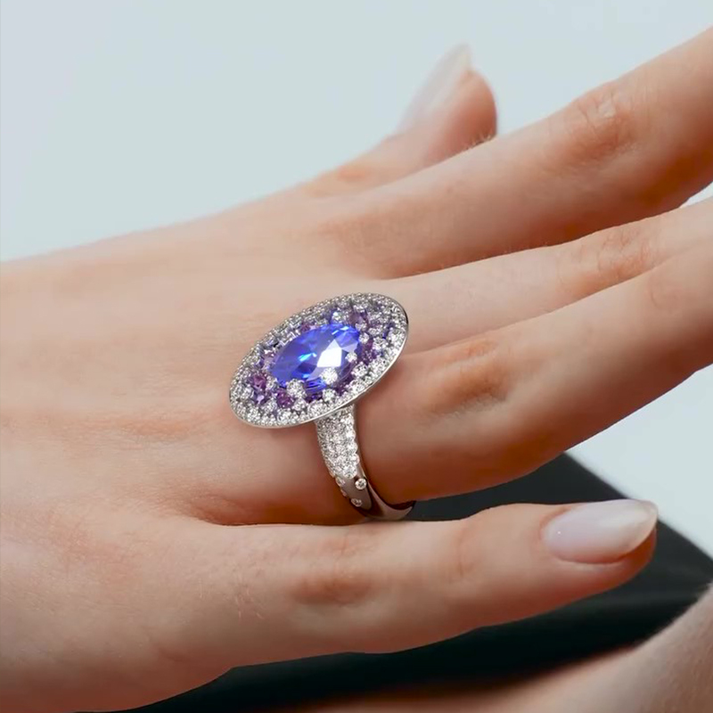 Sotiya Artist Collection Water Lilies Oval Cut Sapphire Blue Cocktail Ring Sterling Silver-Sotiya