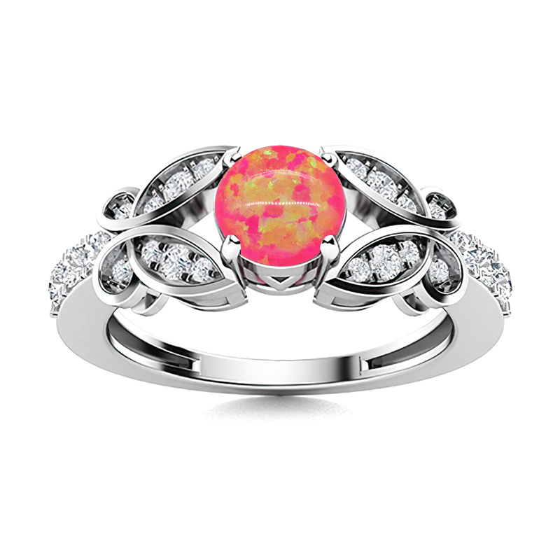 Sotiya Butterfly Round Cut Opal Engagement Ring Sterling Silver-Sotiya