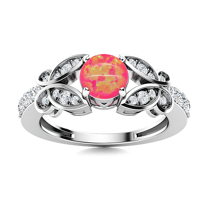 Sotiya Butterfly Round Cut Opal Engagement Ring Sterling Silver-Sotiya