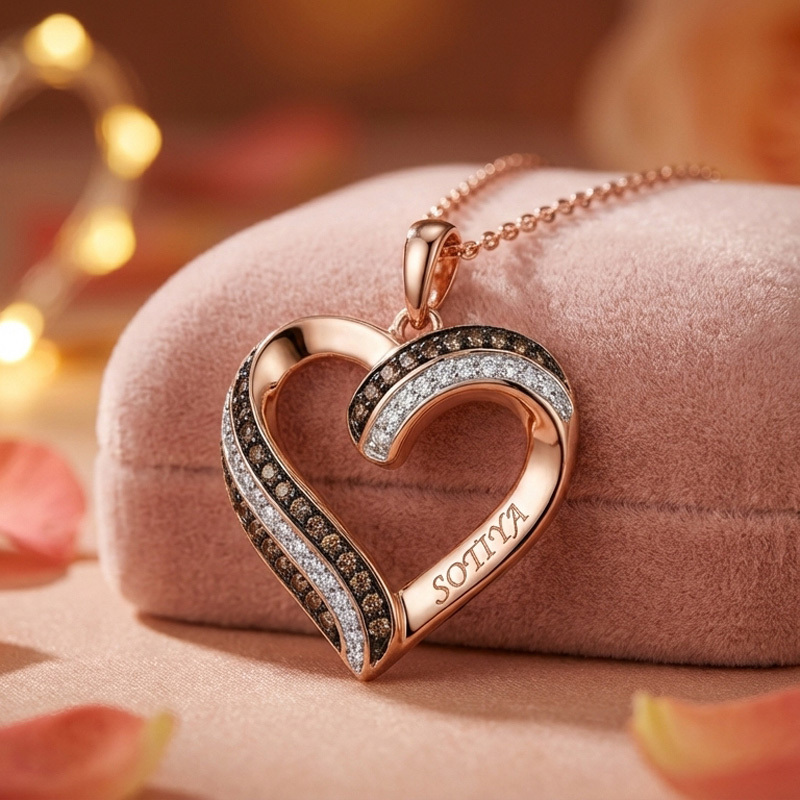 Sotiya Heart Shaped Coffee Personalized Name Necklace Sterling Silver-Sotiya