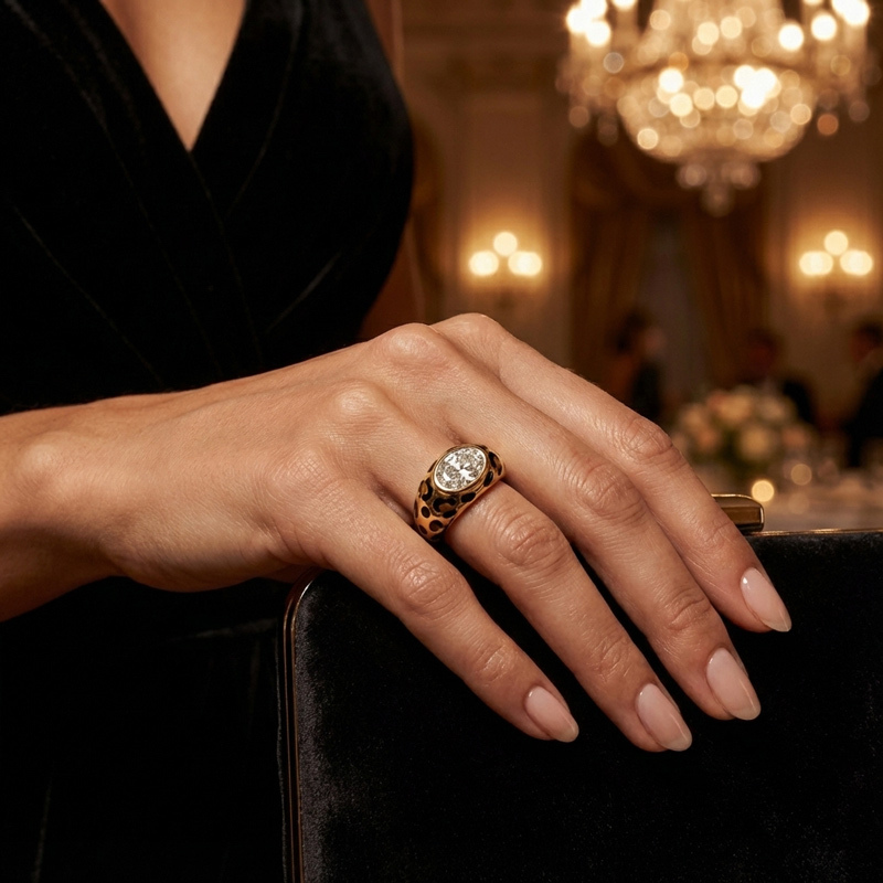 Sotiya Oval Cut Leopard Print Coffee Enamel Ring Sterling Silver-Sotiya