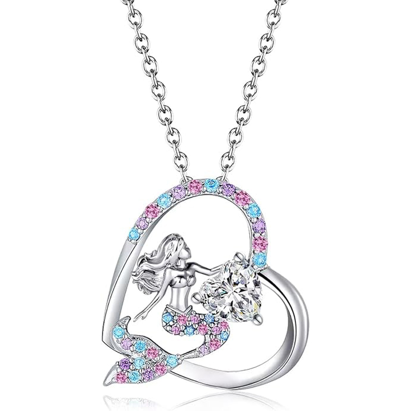 Sotiya Best Buds Mermaid Tail 12 Birthstones Heart Cut Necklace Sterling Silver-Sotiya