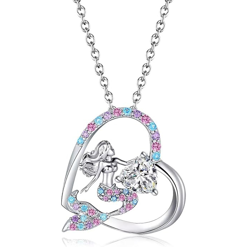 Sotiya Best Buds Mermaid Tail 12 Birthstones Heart Cut Necklace Sterling Silver-Sotiya