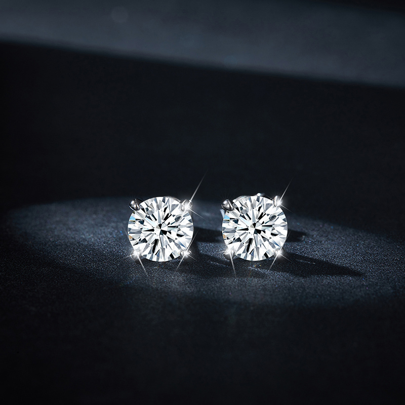 Sotiya Simple Solitaire Round Cut Moissanite Stud Earrings Sterling Silver-Sotiya