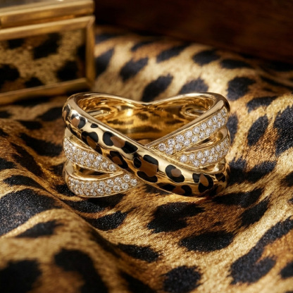 Sotiya Cross Leopard Print Coffee Enamel Ring Sterling Silver-Sotiya