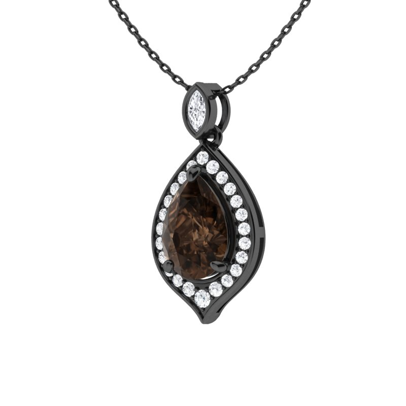 Sotiya Coffee Pear Cut Cat's Eye Halo Necklace Sterling Silver-Sotiya