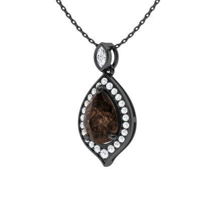 Sotiya Coffee Pear Cut Cat's Eye Halo Necklace Sterling Silver-Sotiya