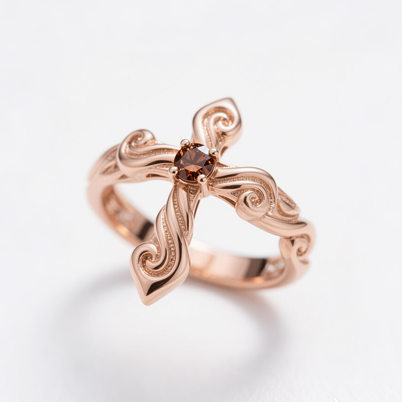 Sotiya Cross Design Faith Round Cut Coffee Cocktail Ring Sterling Silver-Sotiya