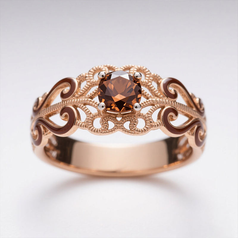 Sotiya Victorian Rococo Enamel Round Cut Coffee Engagement Ring Sterling Silver-Sotiya