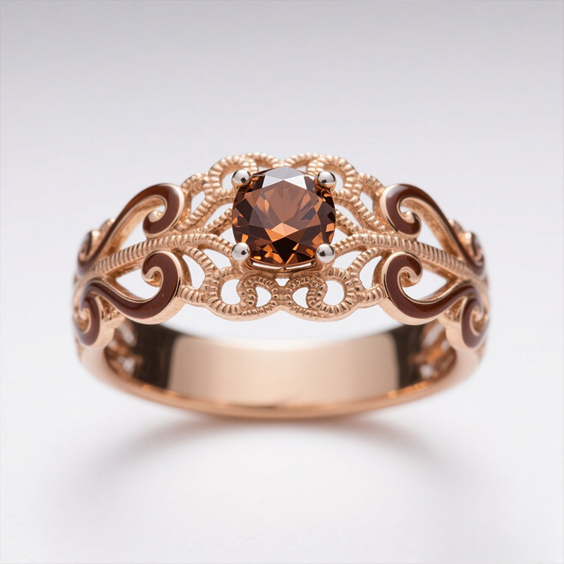 Sotiya Victorian Rococo Enamel Round Cut Coffee Engagement Ring Sterling Silver-Sotiya